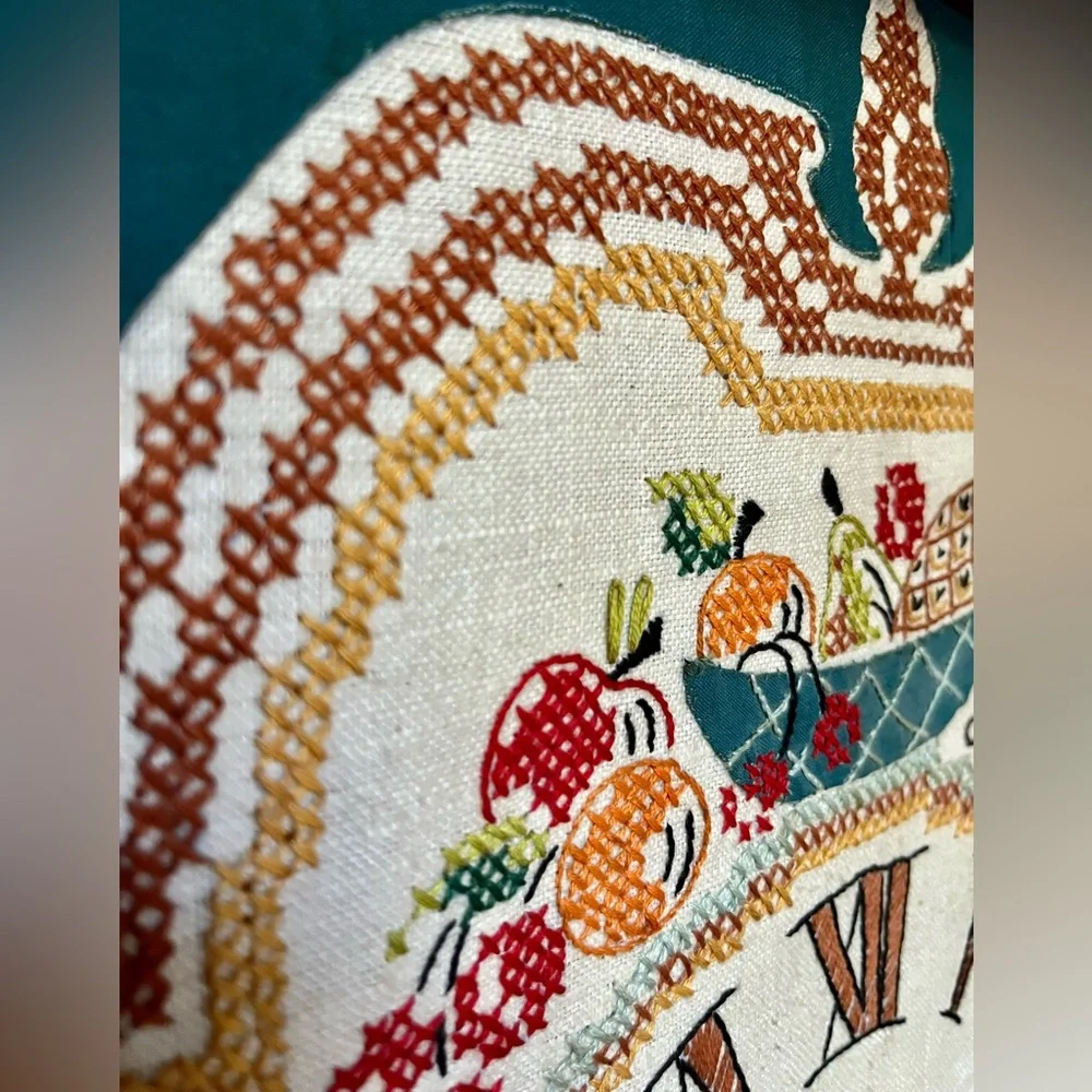 VTG Clock Embroidery Cross Stitch Fruit Electric Wood Cottage Farmhouse